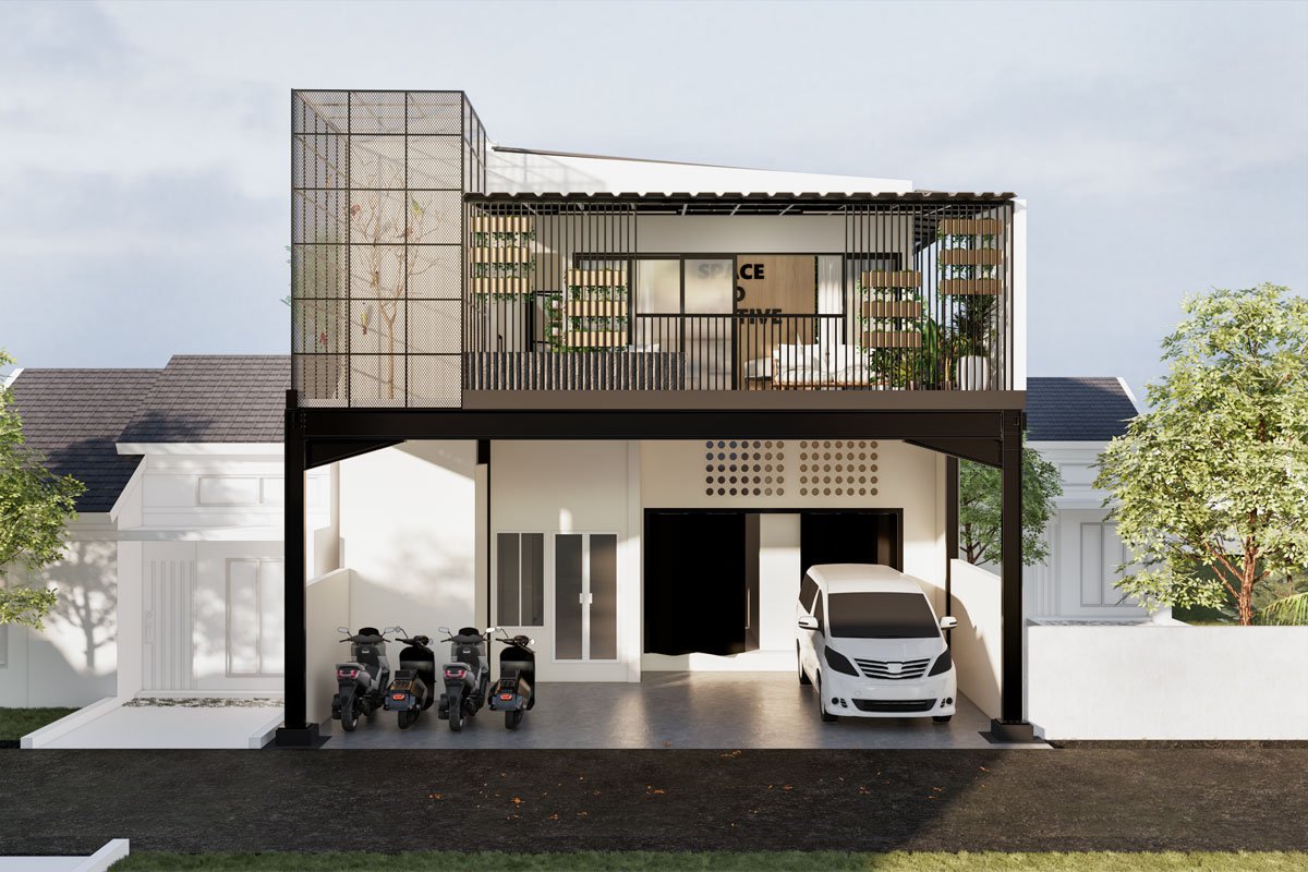 facade, fasad kantar kreatif lantai 2 tampak depan