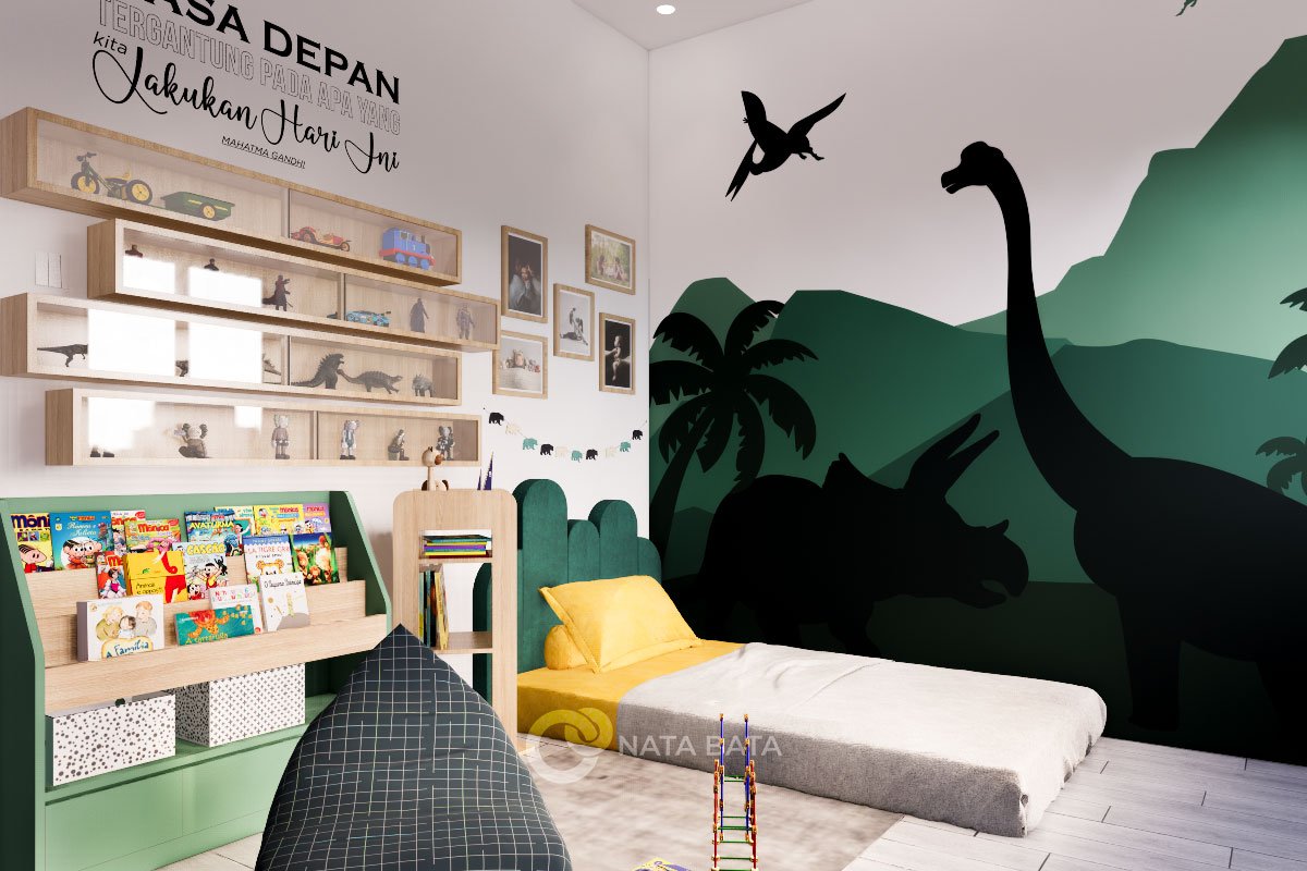 desain interior kamar anak pecinta dino