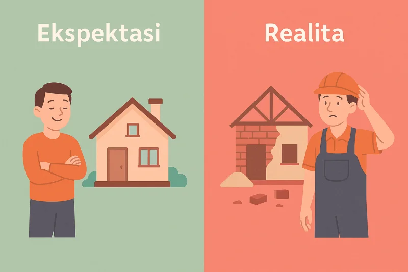 ilustrasi ekspektasi vs realita tukang lepas dalam proyek rumah