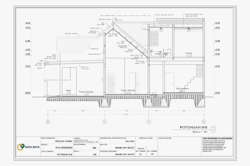 contoh gambar teknis 2d untuk renovasi rumah tinggal